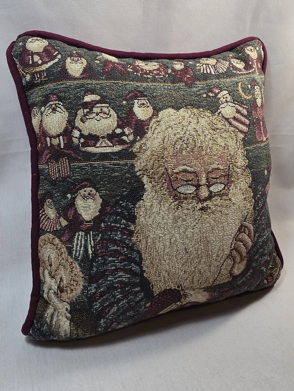 Vintage Portofino Santa Toy Shop Holiday Tapestry Pillow 11x11